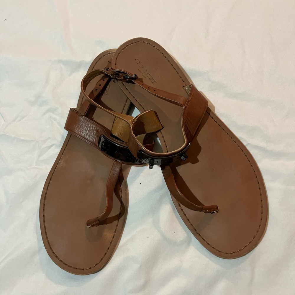 COACH ‘Gracie Swagger’ Brown Leather Flat Sandals
